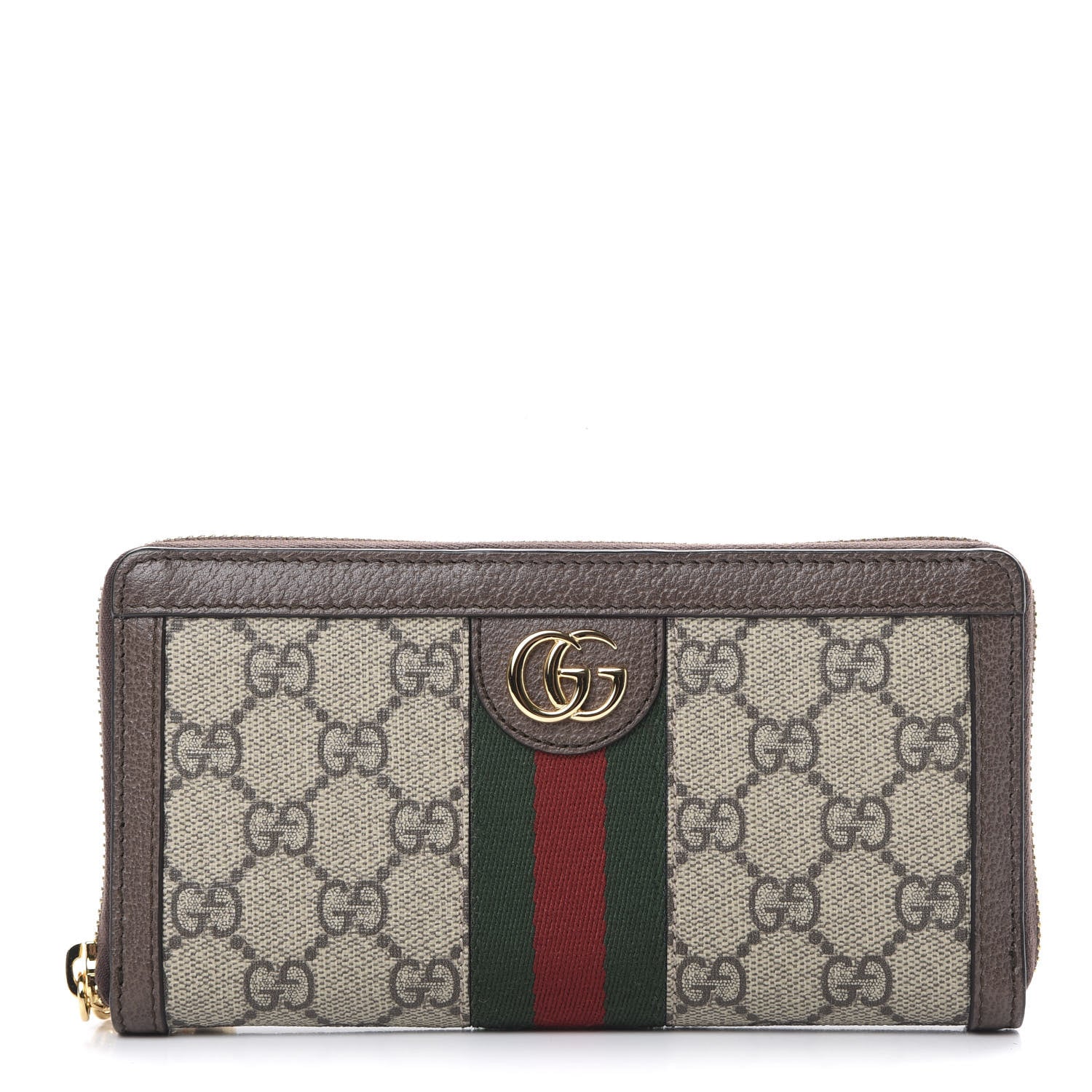 Gucci GG Supreme Monogram Web Ophidia Zip Around Wallet Brown 1 of 6
