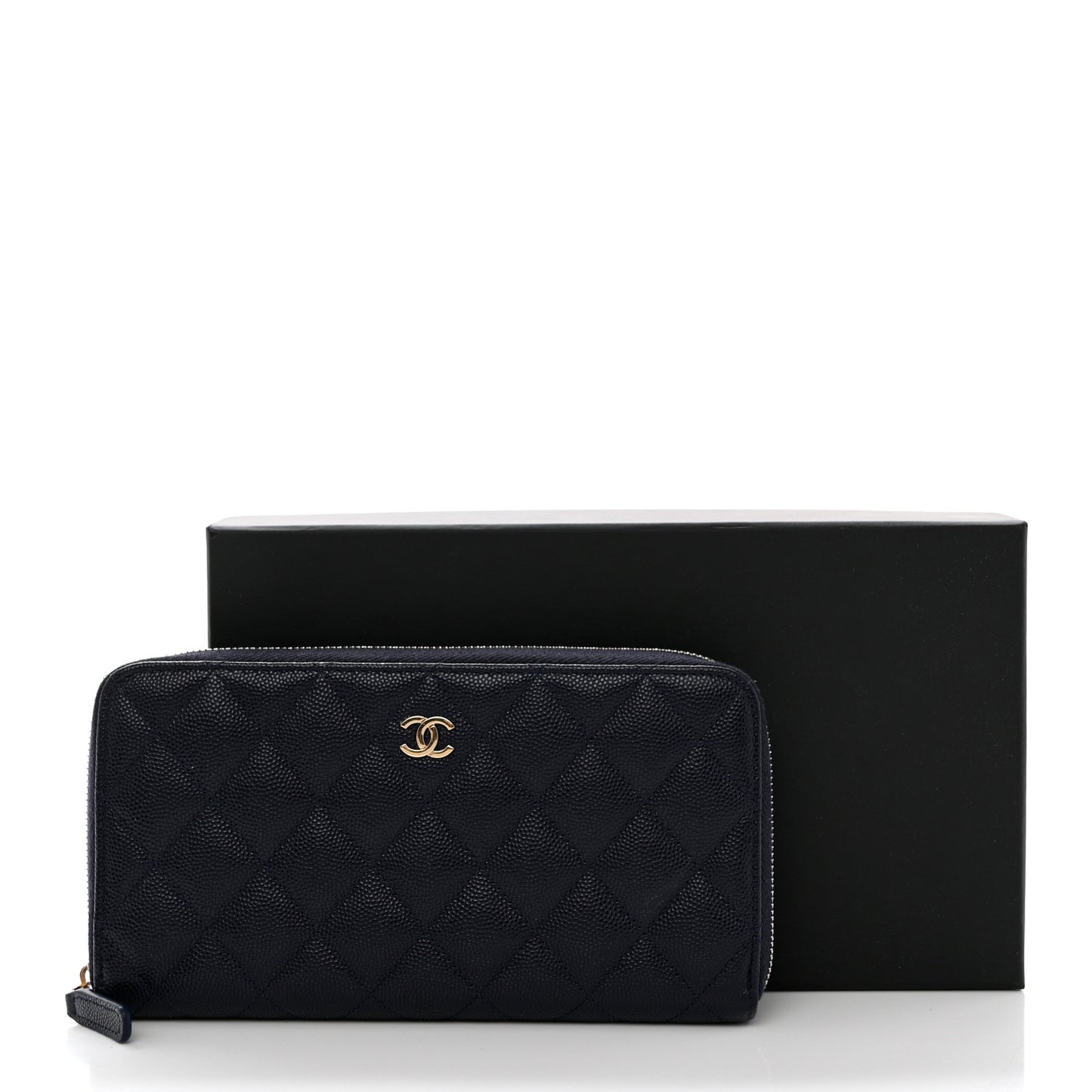 Caviar Quilted Large Zip Around Organizer Wallet Dark Blue
