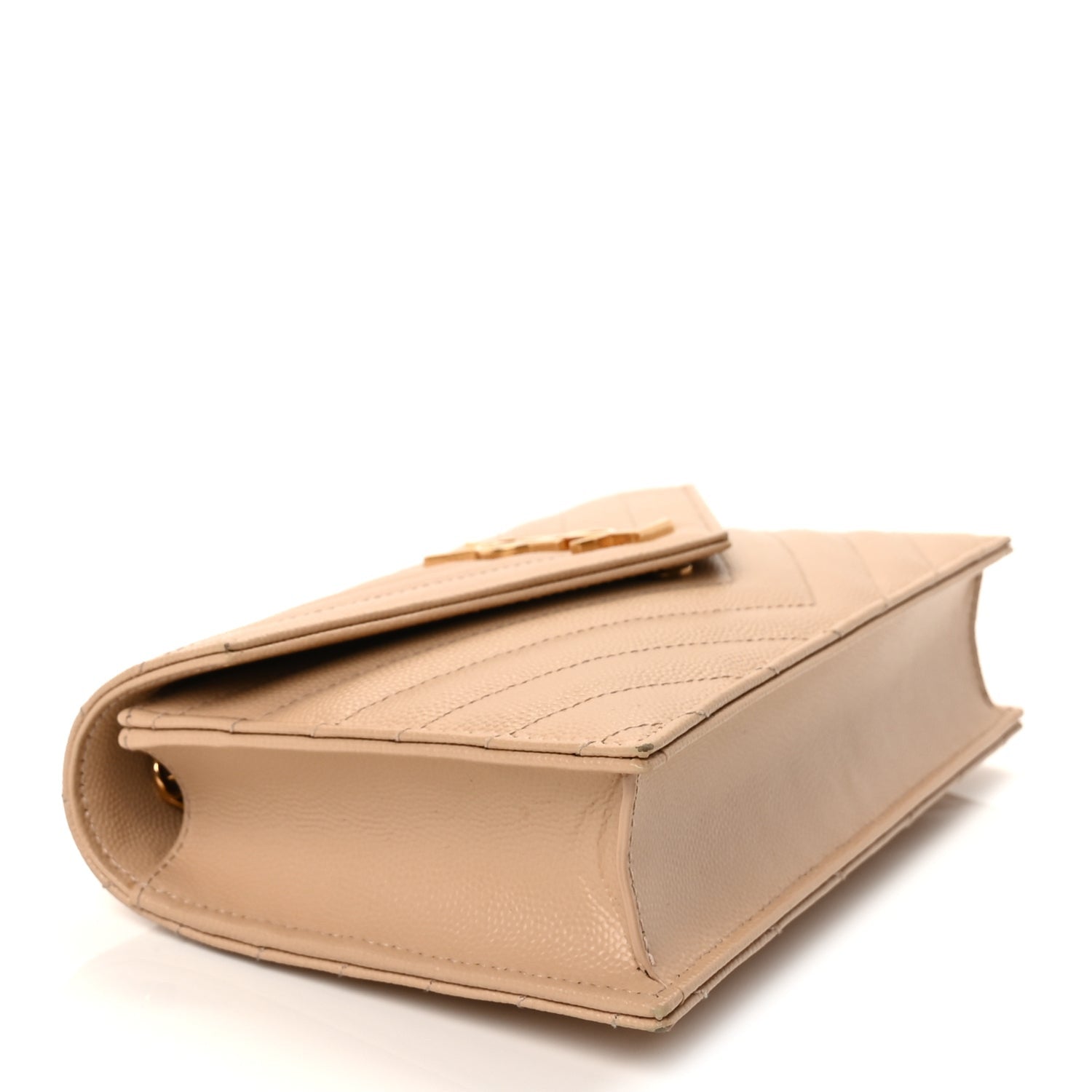Saint Laurent Grain De Poudre Matelasse Chevron Monogram Envelope Chain Wallet  Dark Beige 7 of 8