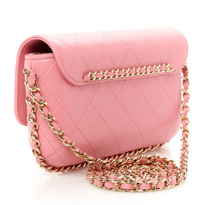 Chanel Calfskin Diamond Stitched Chain Around Flap Phone Holder Dark Pink 3 of 11