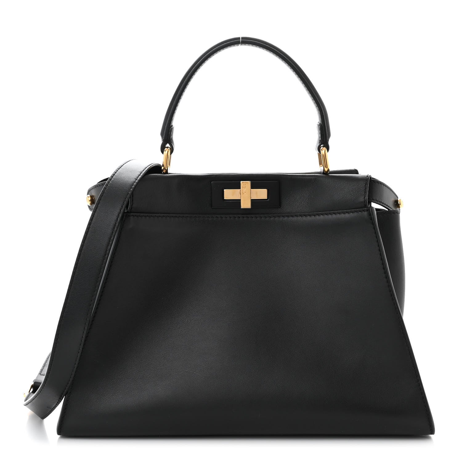 Fendi Vitello Seta Shiny Nappa Medium Peekaboo Iconic Satchel Black 1 of 11