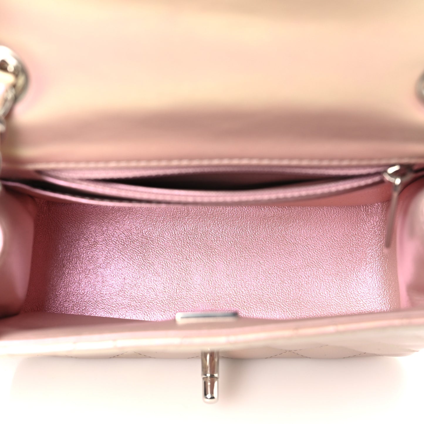 Iridescent Calfskin Quilted Mini Square Flap Pink