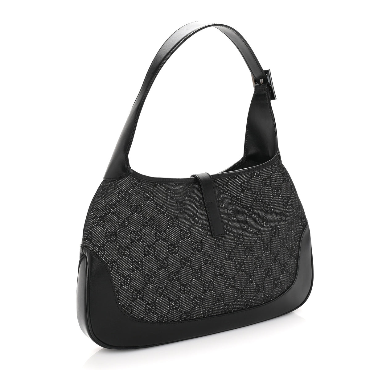 Gucci Denim Monogram Small Jackie O Hobo Black 2 of 8