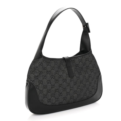 Gucci Denim Monogram Small Jackie O Hobo Black 2 of 8