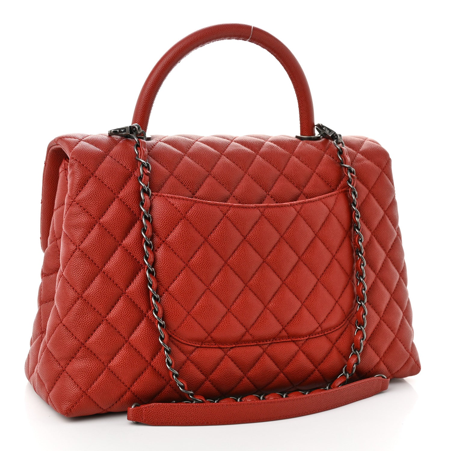 Chanel Caviar Quilted Medium Coco Handle Flap Dark Red 3 of 10