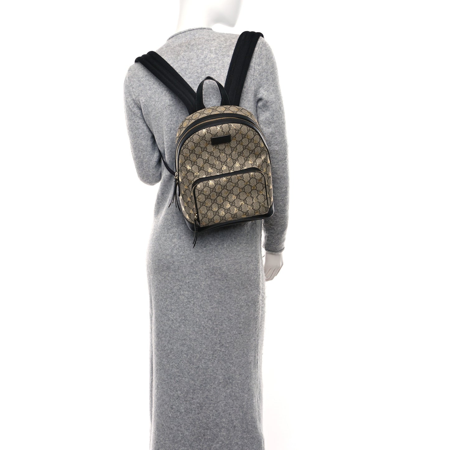 GG Supreme Monogram Bees Print Small Day Backpack Beige Oro Black