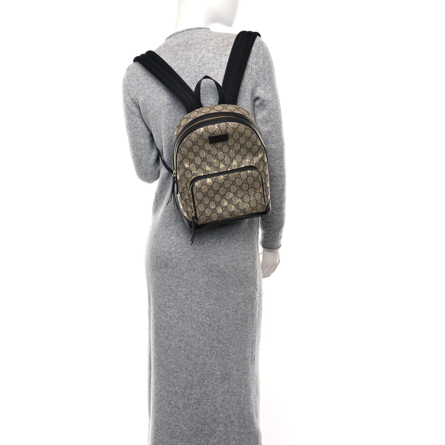 Gucci GG Supreme Monogram Bees Print Small Day Backpack Beige Oro Black 2 of 11