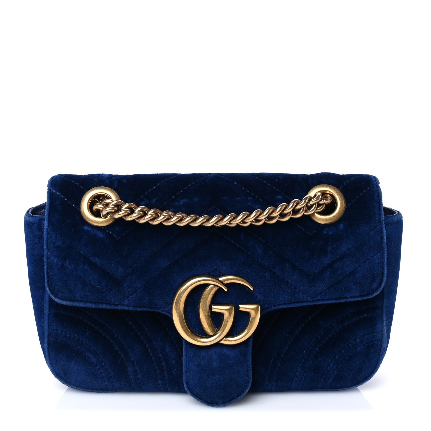 Gucci Velvet Matelasse Mini GG Marmont Shoulder Bag  Cobalt Blue 1 of 8
