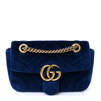Gucci Velvet Matelasse Mini GG Marmont Shoulder Bag  Cobalt Blue 1 of 8