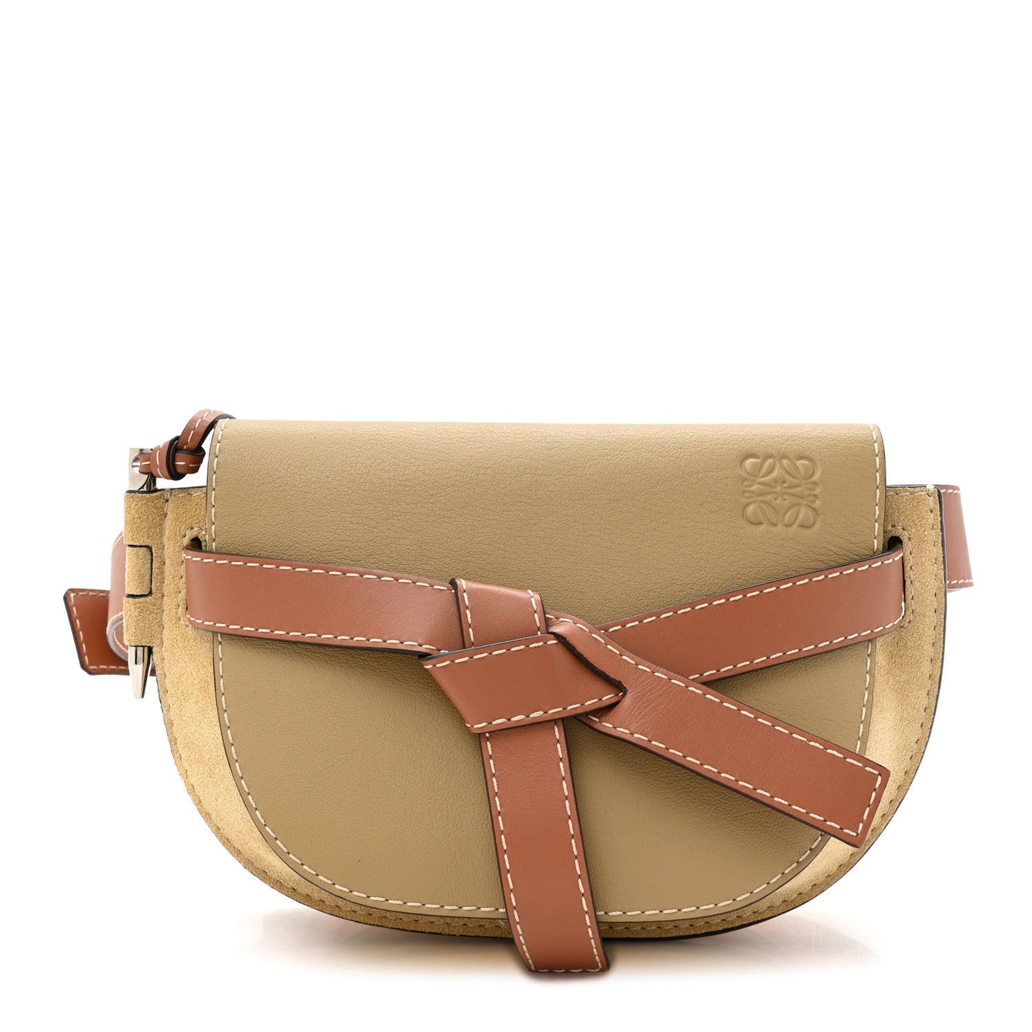 Calfskin Suede Gate Belt Bag Gold Tan