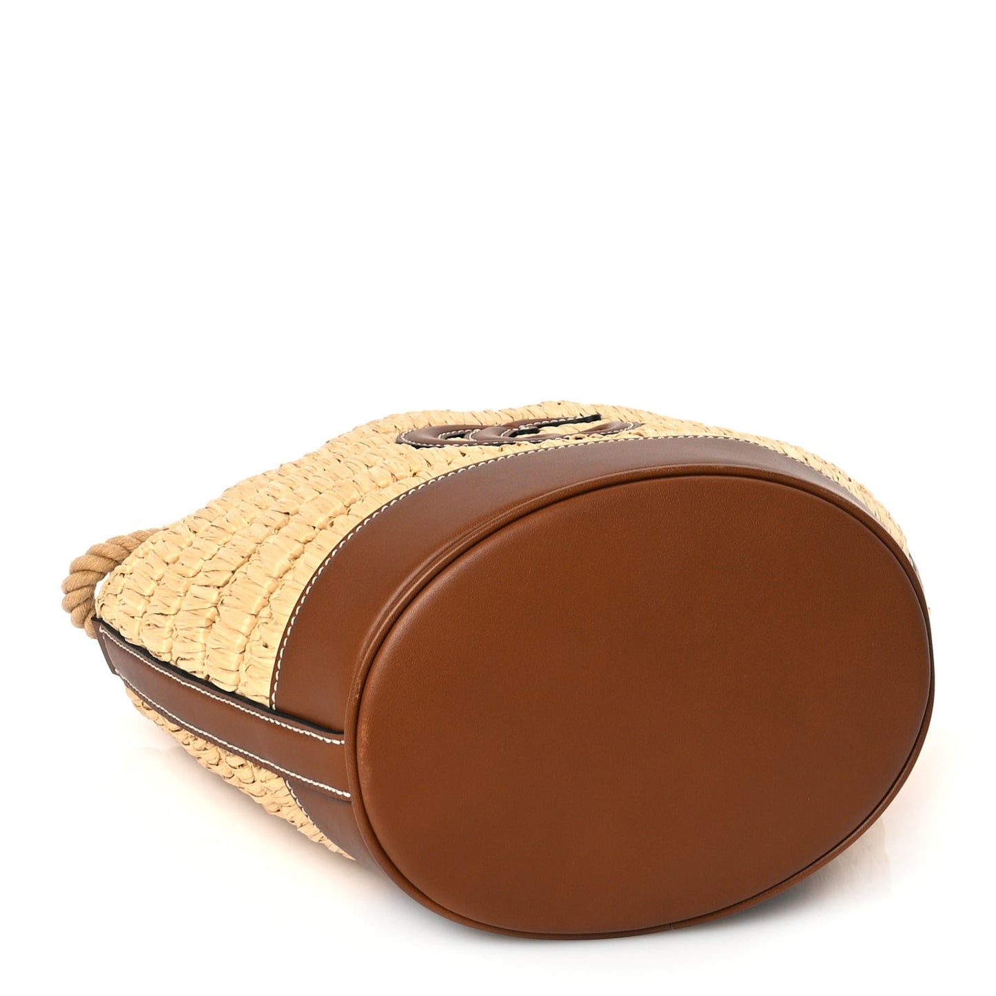Raffia Calfskin Woven Mini Bucket Bag Brown