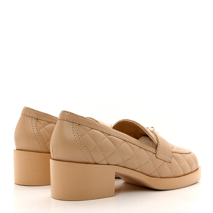 Chanel Lambskin Quilted CC Heart Loafers 38 Beige 4 of 9