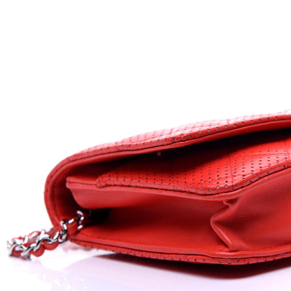 Chanel Perforated Lambskin Quilted Wallet On Chain WOC Red 9 of 23