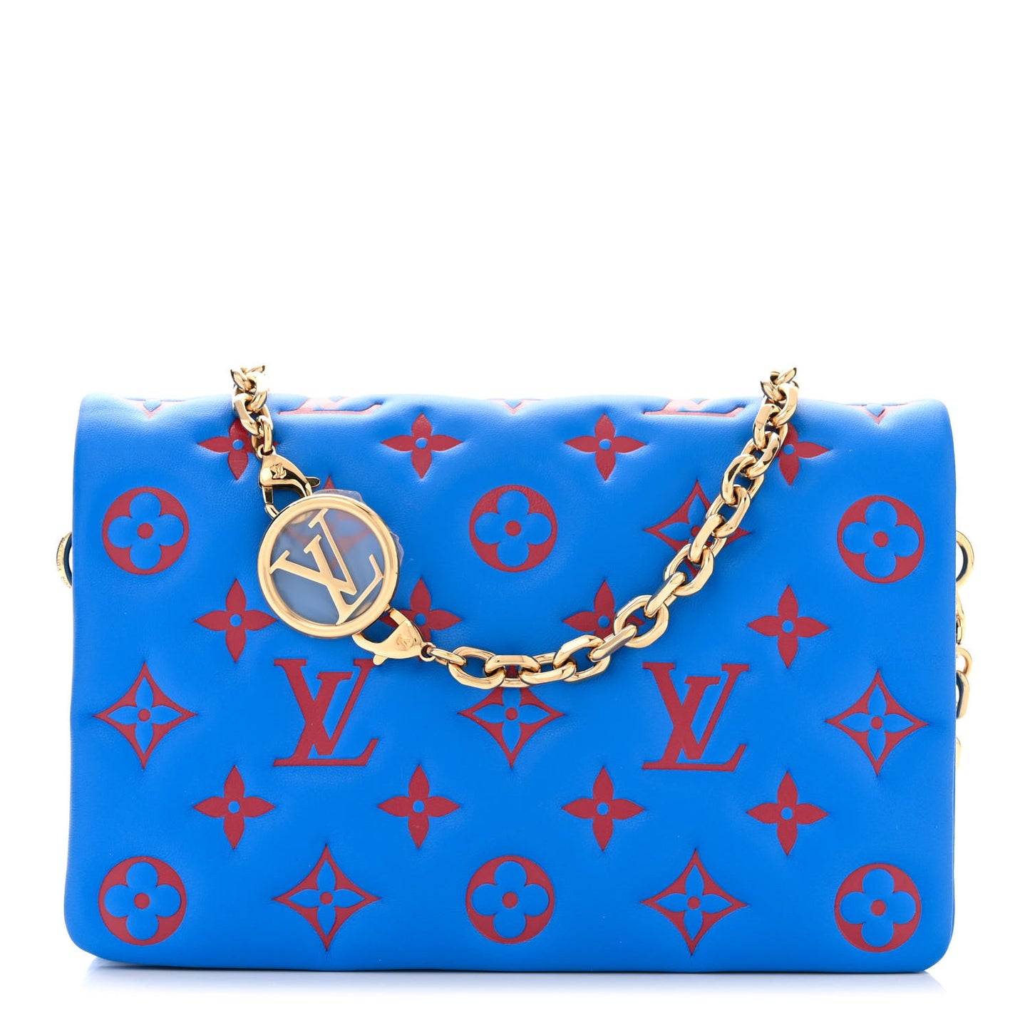 Lambskin Embossed Monogram Vuittamins Pochette Coussin Blue Red