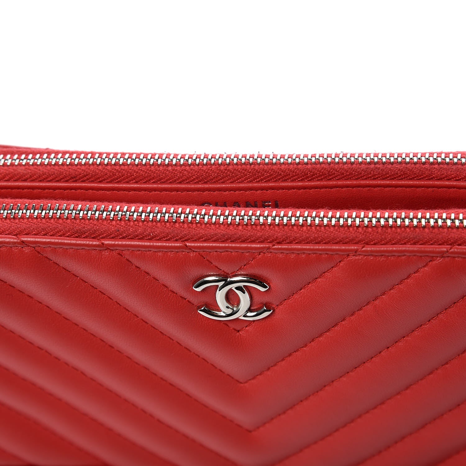 Chanel Lambskin Chevron Quilted Studded Small Clutch With Chain Red 12 of 16