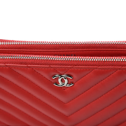 Chanel Lambskin Chevron Quilted Studded Small Clutch With Chain Red 12 of 16