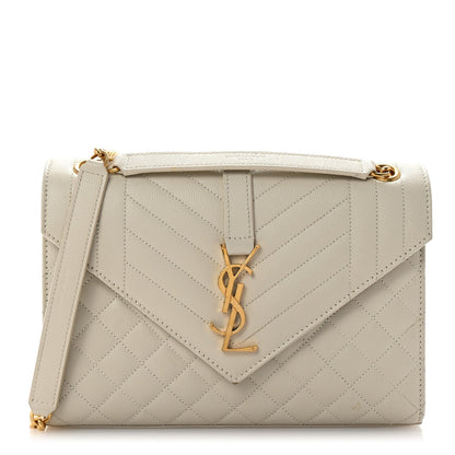 Saint Laurent Grain De Poudre Textured Mixed Matelasse Medium Triquilt Monogram Satchel Crema Soft 1 of 7