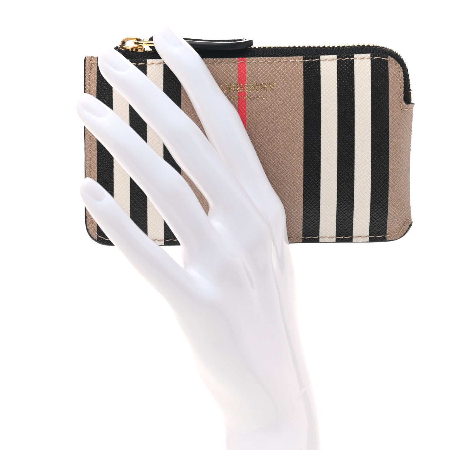 Burberry E-Canvas Calfskin Icon Stripe Zip Coin Case Archive Beige 2 of 6