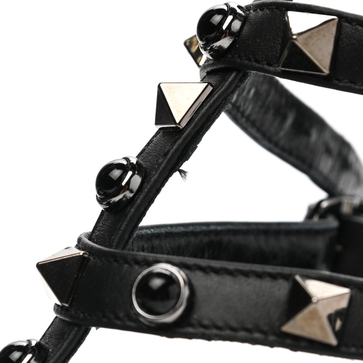 Pebbled Calfskin Onyx Rockstud Rolling Ankle Strap 65mm Pumps 37 Black