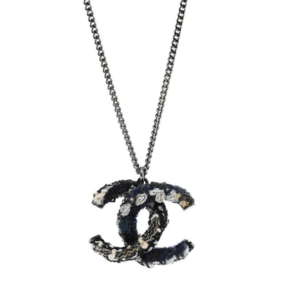 Chanel Tweed Ruthenium CC Pendant Necklace Black Silver 4 of 7