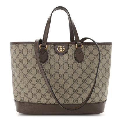 Gucci GG Supreme Monogram Textured Calfskin Medium Ophidia Shoulder Tote Bag Beige Ebony New Acero 1 of 7