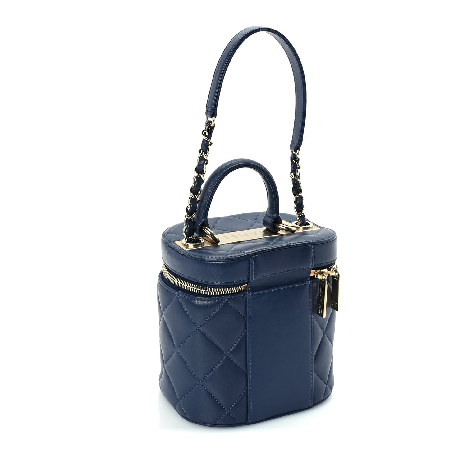 Lambskin Quilted Trendy Vanity Case Blue