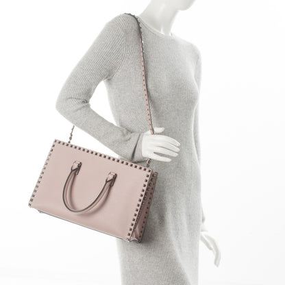 Valentino Garavani Grained Calfskin Medium Rockstud Double Handle Horizontal Tote Poudre 2 of 6