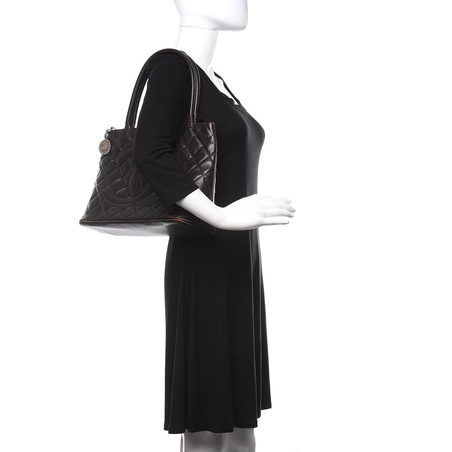 Caviar Quilted Medallion CC Tote Dark Brown