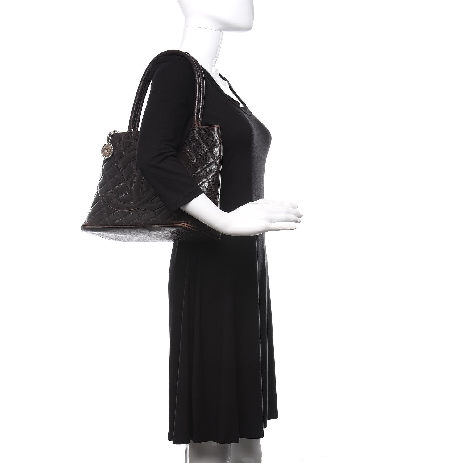 Chanel Caviar Quilted Medallion CC Tote Dark Brown 2 of 17
