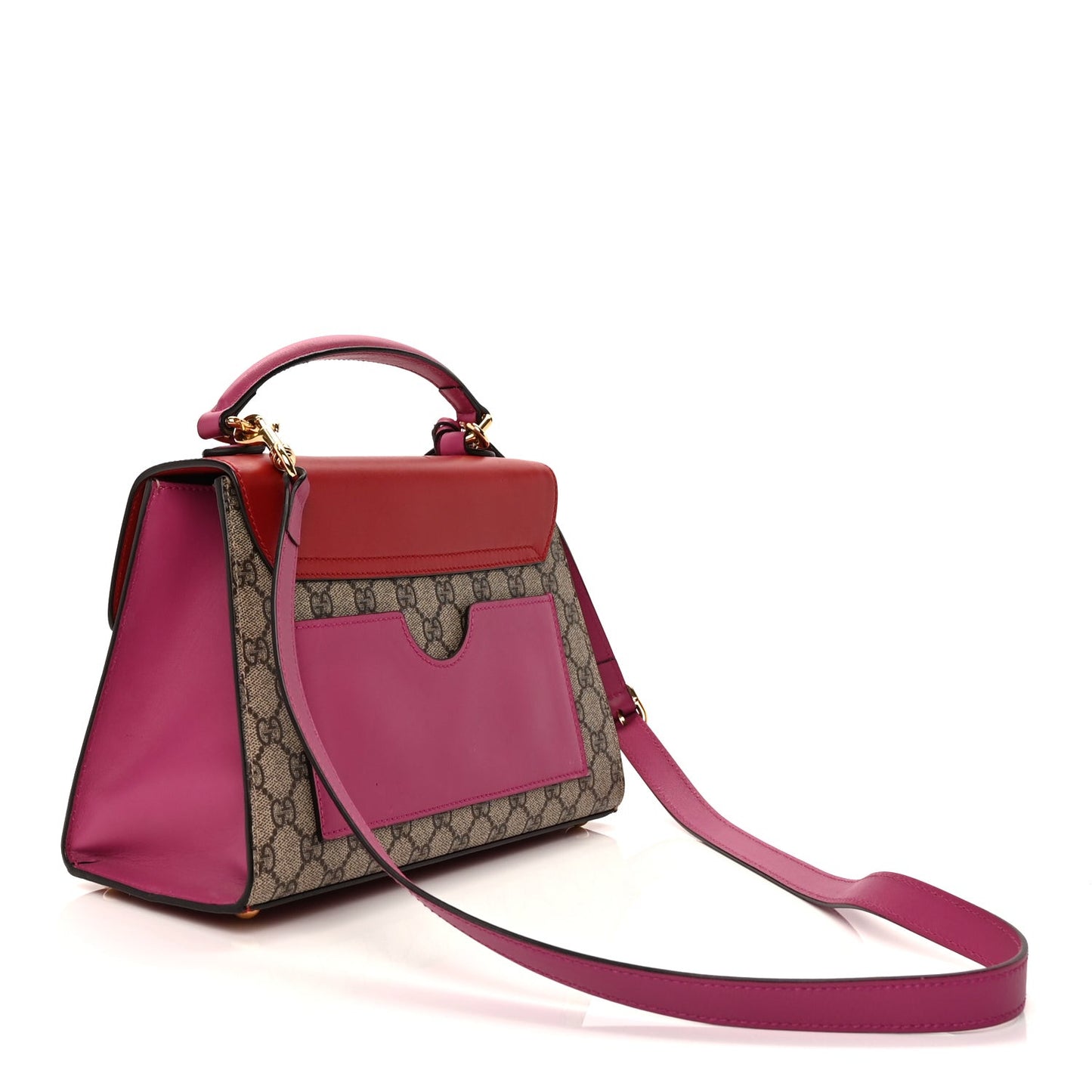 GG Supreme Monogram Calfskin Small Padlock Top Handle Bag  Hibiscus Red New Rosette