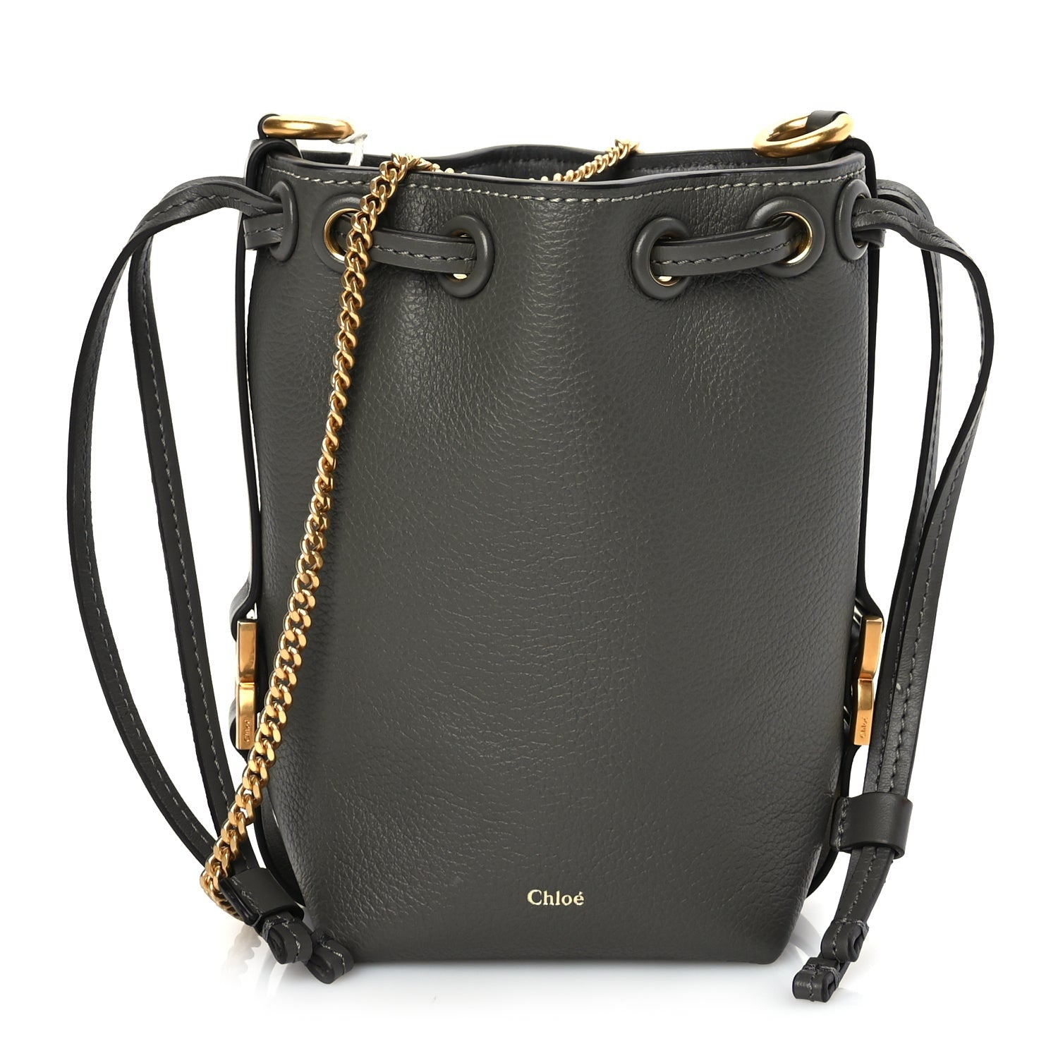 Chloe Grained Calfskin Micro Marcie Bucket Bag Elephant Grey 1 of 6