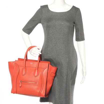 Celine Drummed Calfskin Mini Luggage Bag Vermillion 2 of 8