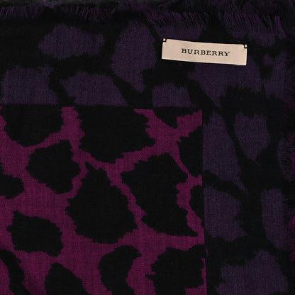 Burberry Wool Silk Cashmere London Animal Print Square Scarf Magenta 3 of 3