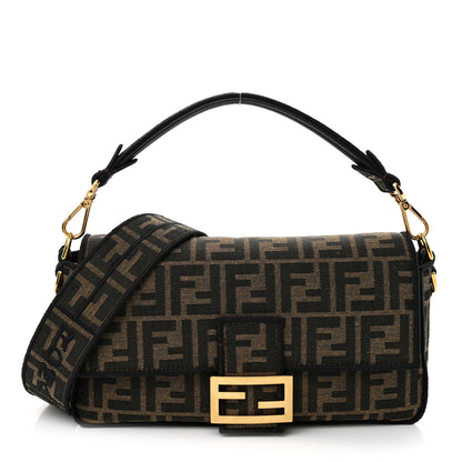 Fendi Fabric Jacquard FF 1974 Medium Baguette Tobacco Moro Black 1 of 10