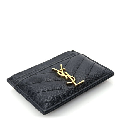 Saint Laurent Grain De Poudre Matelasse Chevron Monogram Credit Card Case  Black 5 of 7