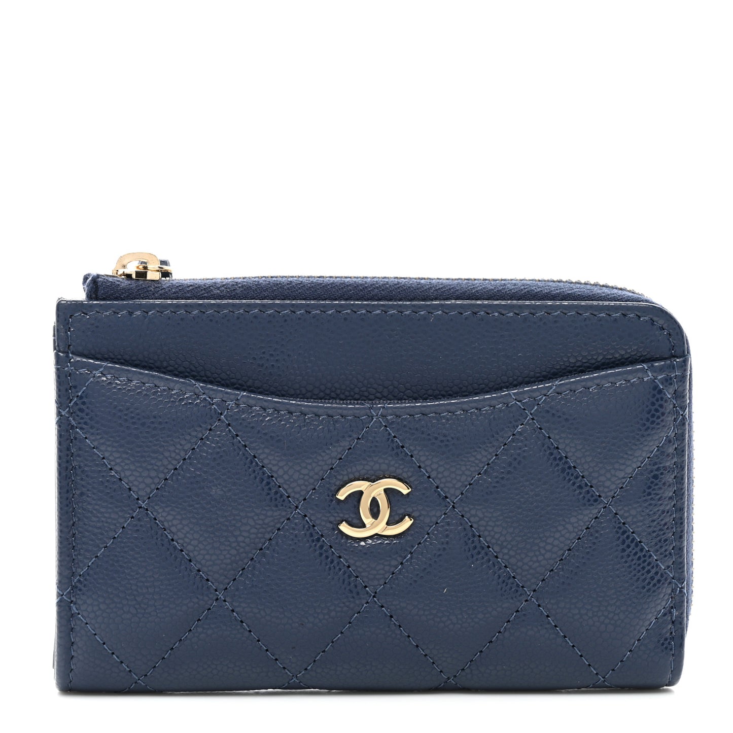 Caviar Quilted CC Zip Around Card Holder Navy