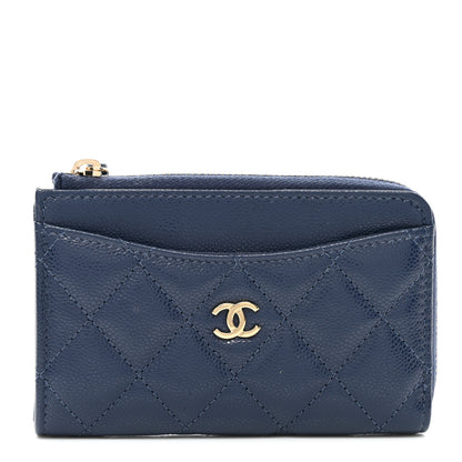 Chanel Caviar Quilted CC Zip Around Card Holder Navy 1 of 8