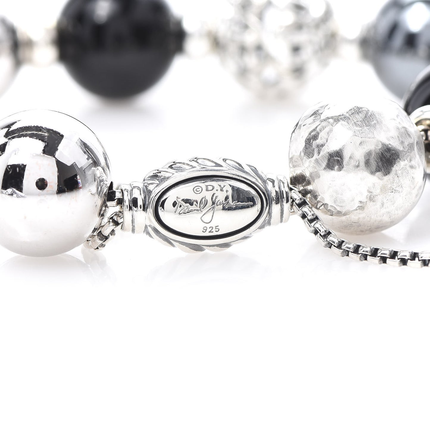 Sterling Silver Black Onyx Hematite 14mm Elements Bead Bracelet