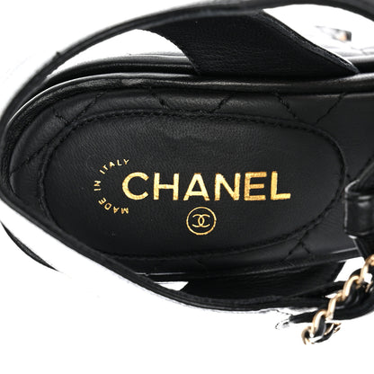 Chanel Lambskin Quilted Chain CC Wedge Sandals 36 Black 7 of 9