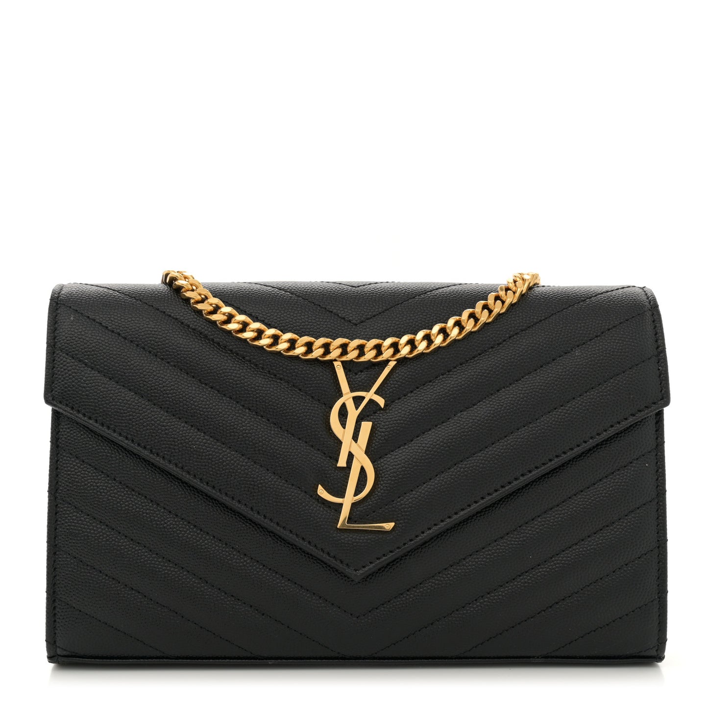 Grain De Poudre Matelasse Chevron Monogram Chain Wallet Black