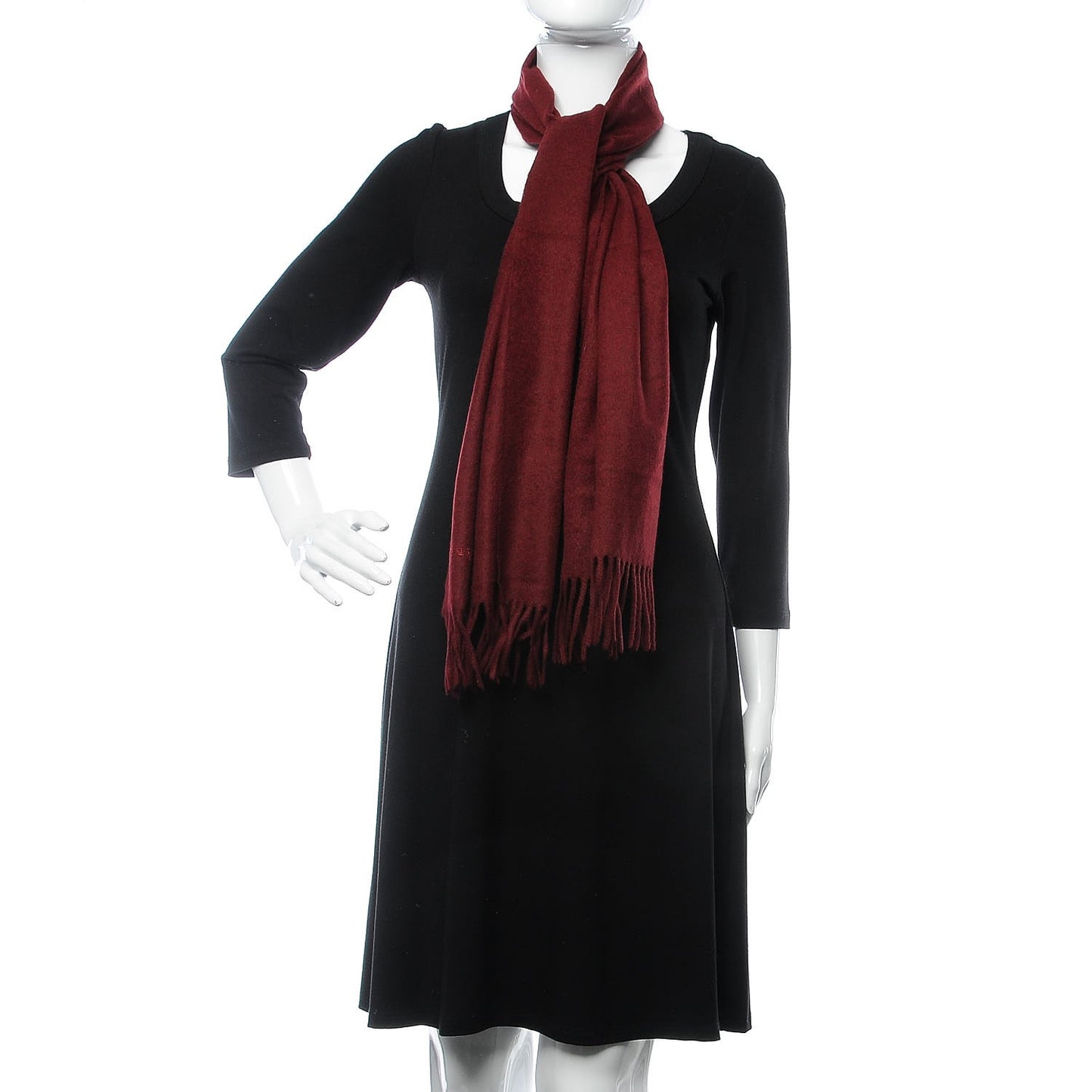 Cashmere Embroidered Fringe Scarf Burgundy