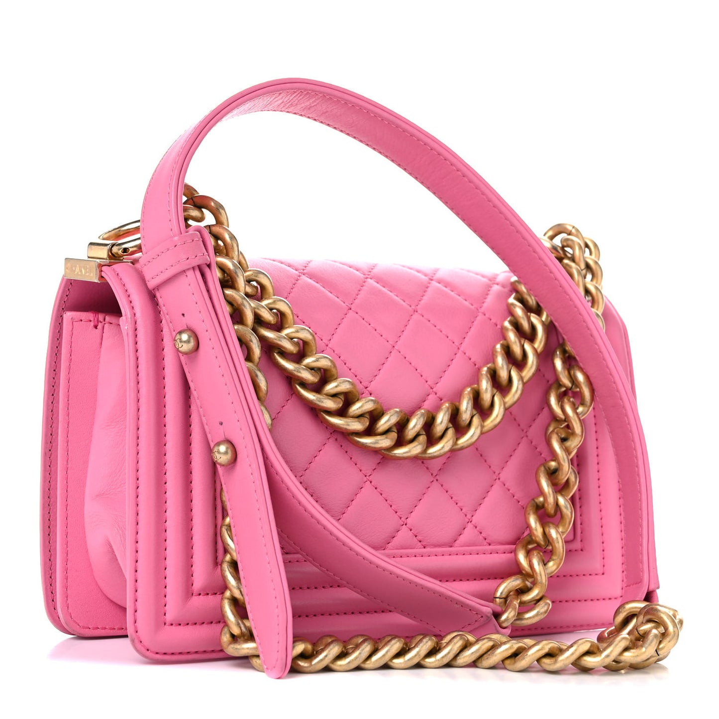 Calfskin Quilted Small Boy Flap Pink