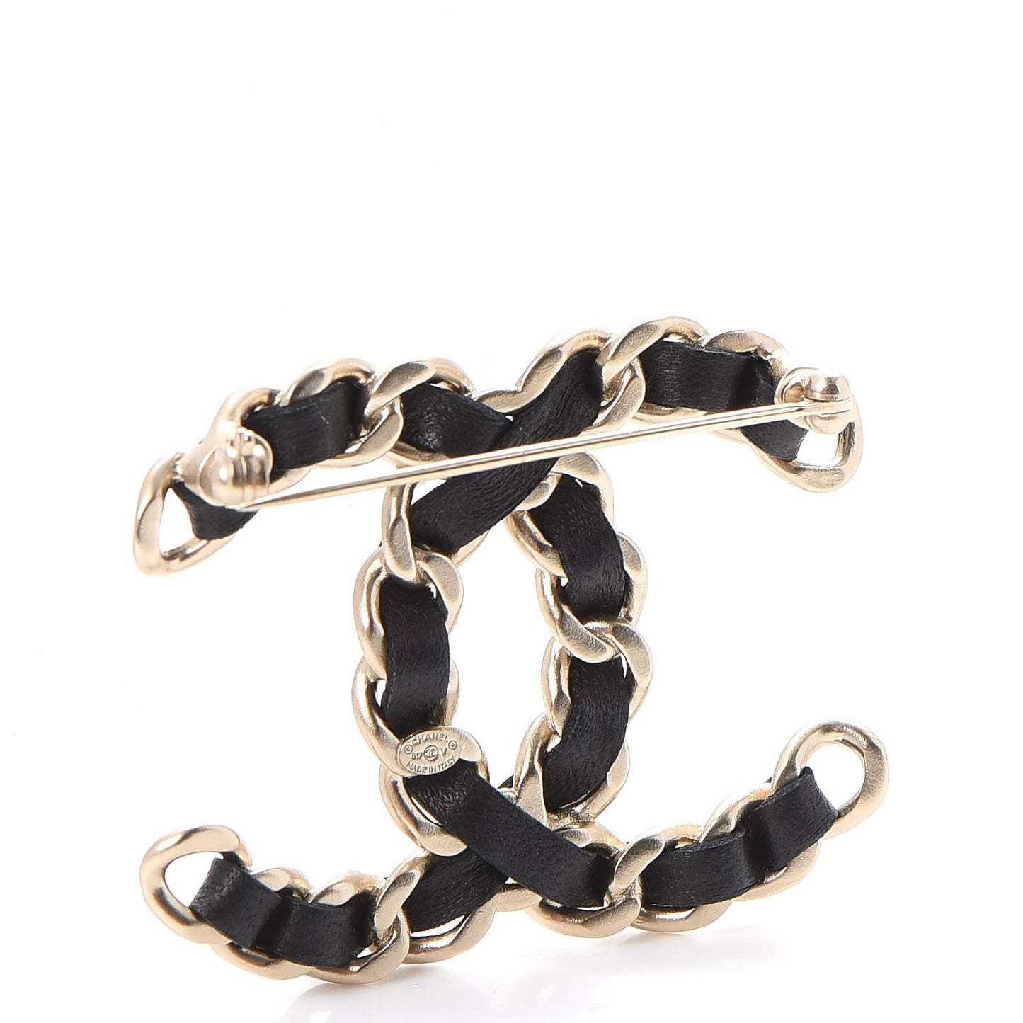 Lambskin Chain CC Brooch Black Gold