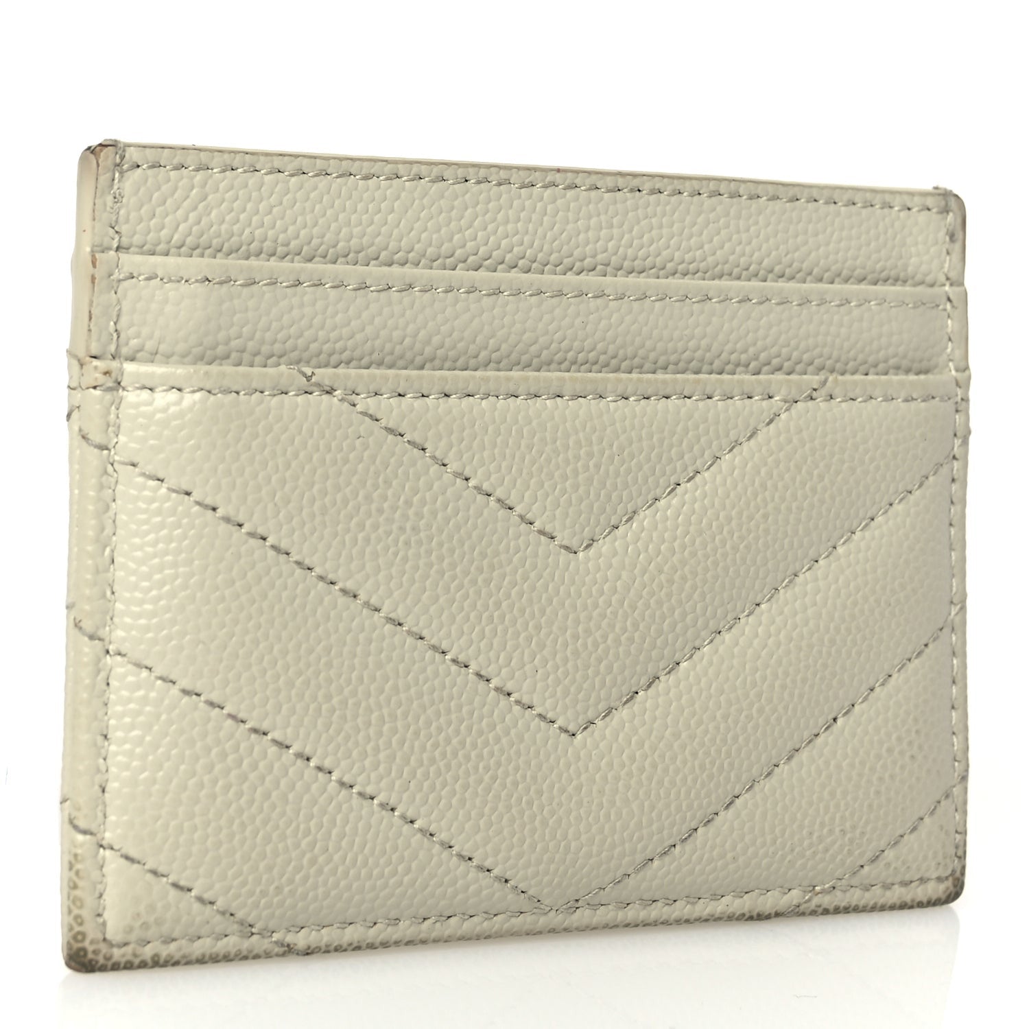 Saint Laurent Grain De Poudre Matelasse Chevron Monogram Credit Card Case Crema Soft 3 of 7
