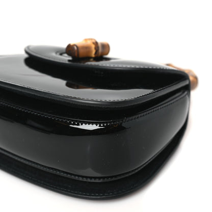 Gucci Patent Crystal Mini Bamboo 1947 Top Handle Chain Bag Black 10 of 11