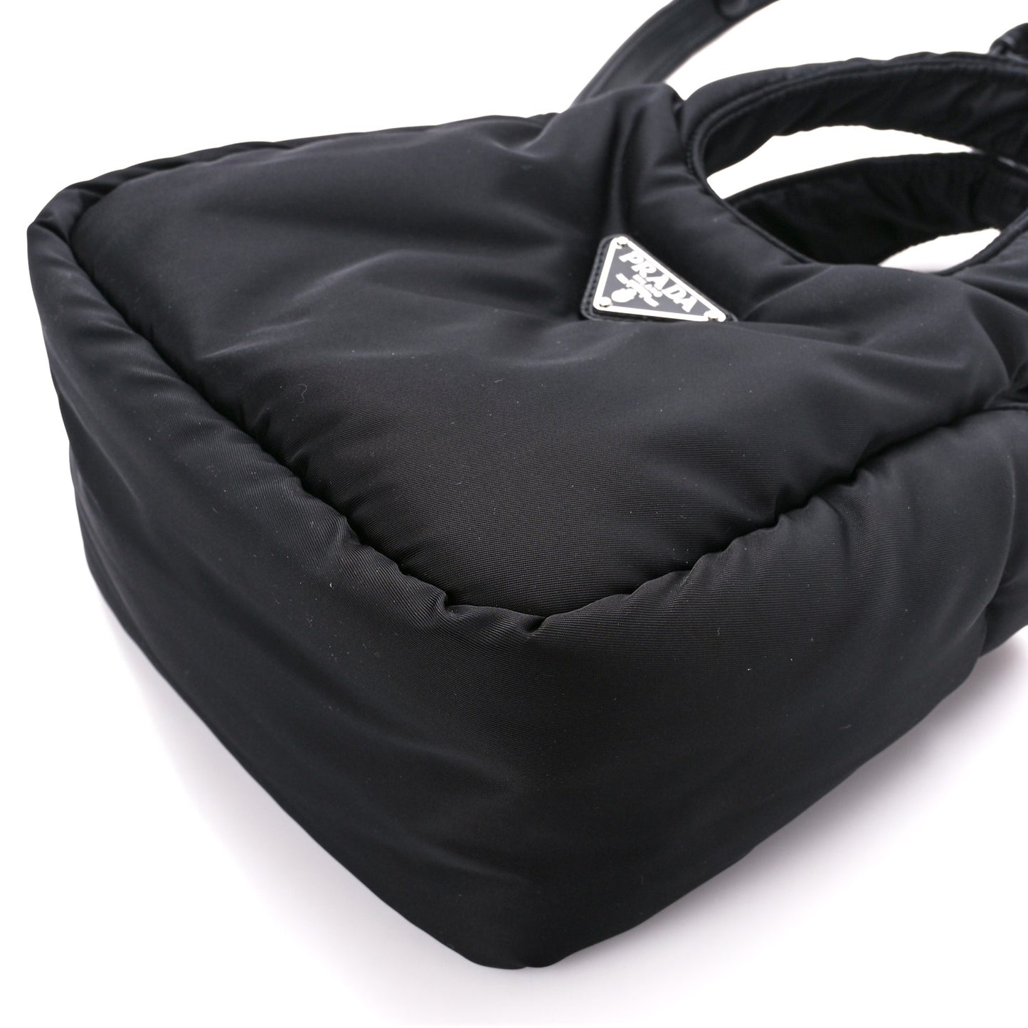 Re-Nylon Soft Padded Small Double Handled Shoulder Bag Black