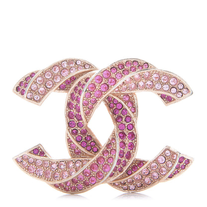 Chanel Crystal Twisted CC Brooch Rose Gold 1 of 5