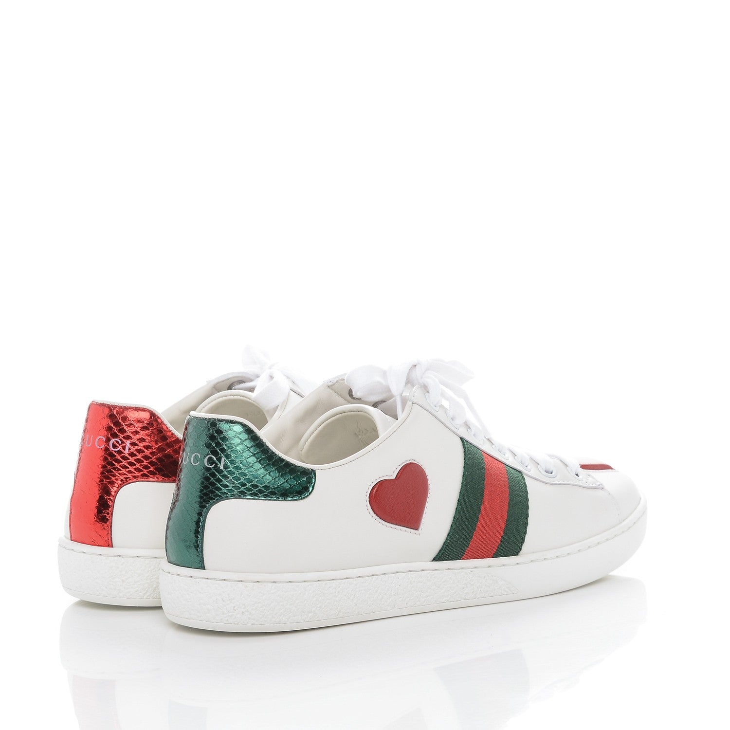 Gucci Calfskin Ayers Web Heart Embroidered Ace Sneakers 37.5 White 4 of 6