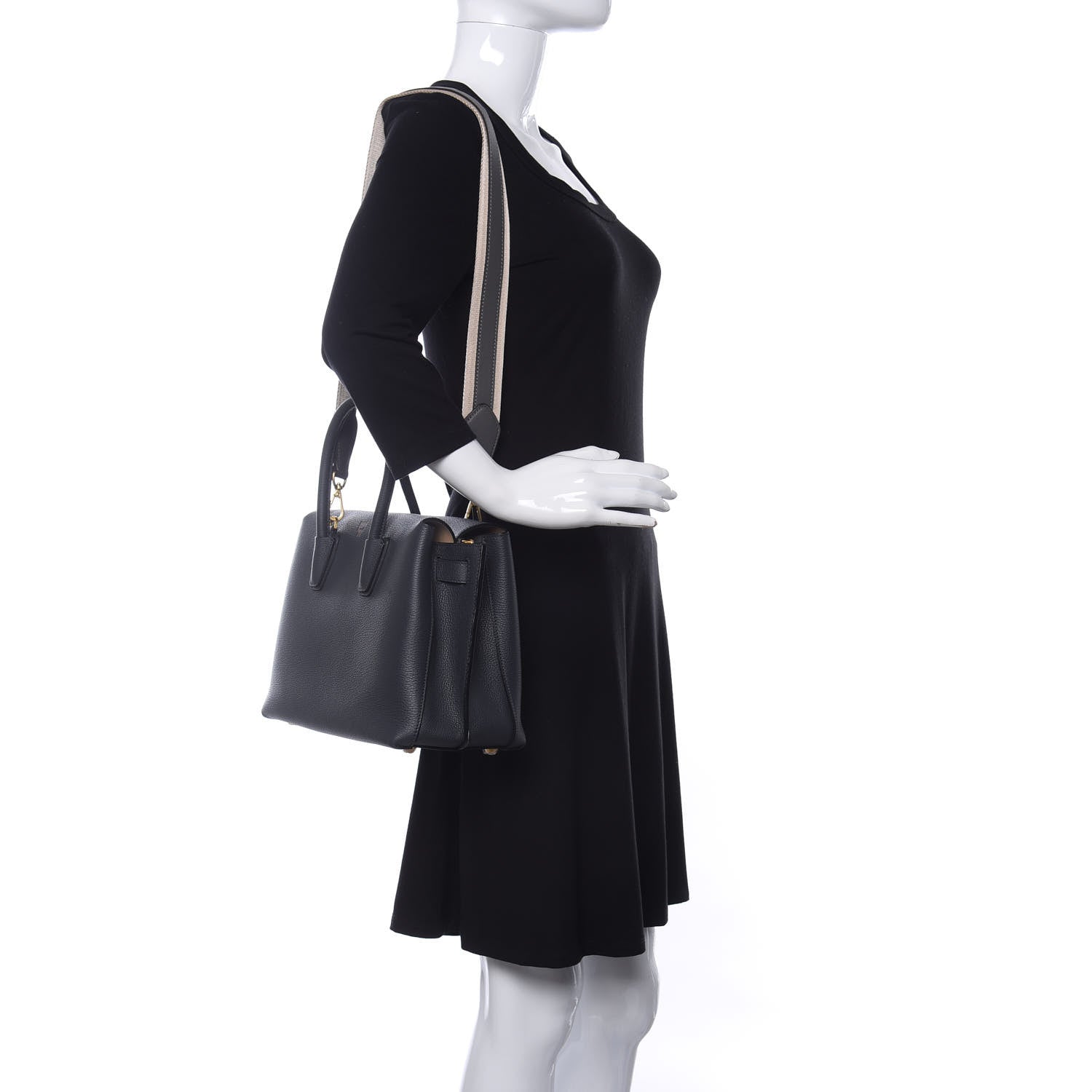 MCM Grained Calfskin Medium Milla Tote Phantom Grey 2 of 10