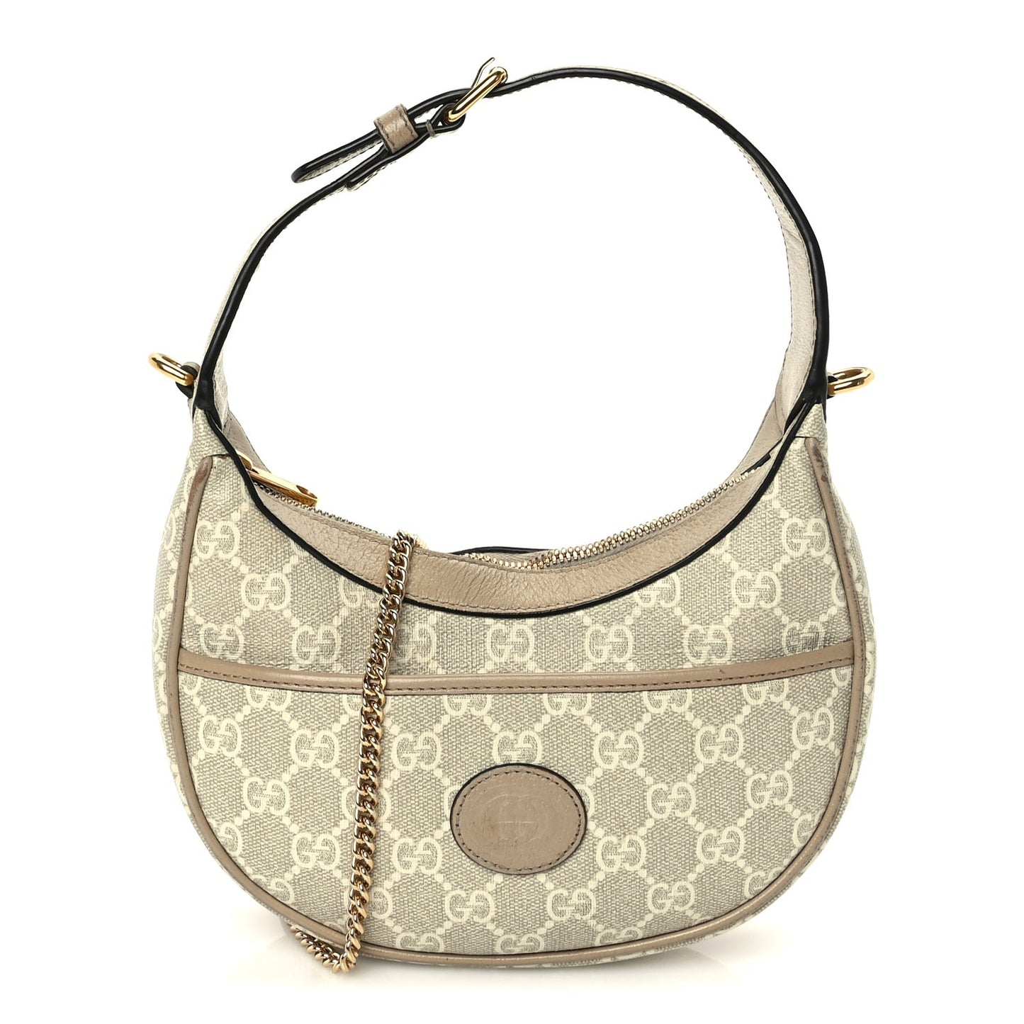 GG Supreme Monogram Textured Dollar Calfskin Mini Retro Interlocking G Half Moon Bag Beige Mystic White Oatmeal